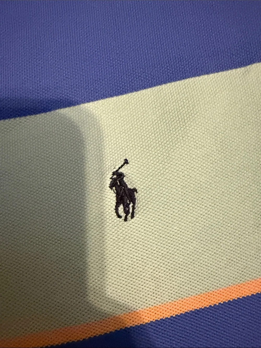 Polo by Ralph Lauren Blue & Mint Striped Polo with Orange Trim